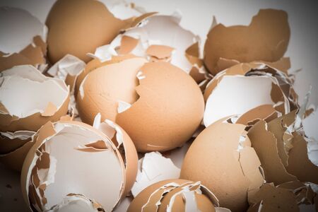 Pile of many broken brown empty eggshells pattern, Backgrounds