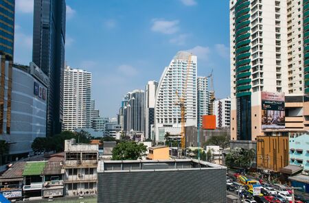 This is a view of downtown Bangkok, Cityscape at Asok Montri Intersection, Sukhumvit road, Bangkok, Thailand, 14 December 2015のeditorial素材