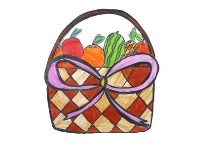 fruit basket on white backgroundの写真素材
