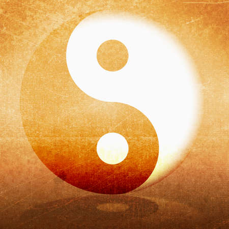 Abstract grunge background with yin yang symbol, brown grunge backgroundの写真素材