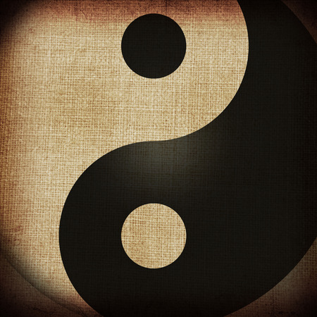 Abstract grunge background with yin yang symbol, brown grunge backgroundの写真素材