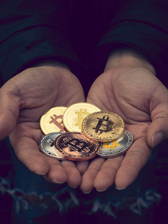 Bitcoin coin business concept. Bitcoin cryptocurrency. Bitcoin coin electronic money model.