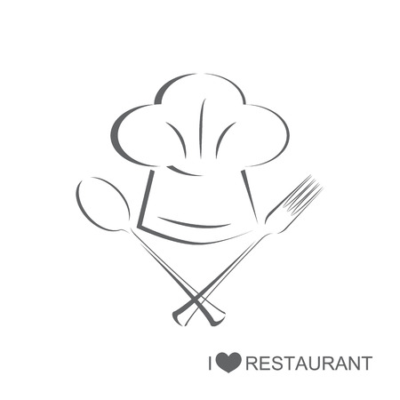 Restaurant 2, Chef hat with spoon and fork on isolated white backgroundのイラスト素材