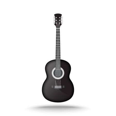 Vector of black acoustic guitar on isolated white backgroundのイラスト素材