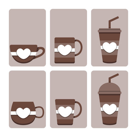 Vector set of cute coffee cup on isolated backgroundのイラスト素材