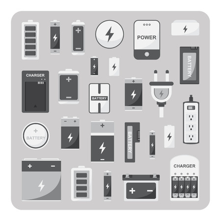 Vector of flat icons, Different battery set on isolated backgroundのイラスト素材