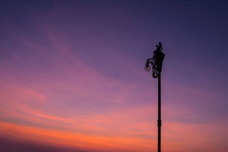 Morning sun light, the lamp posts.の写真素材