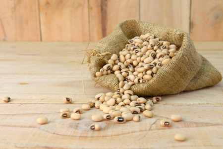 closeup soybeans on sack backgroundの写真素材