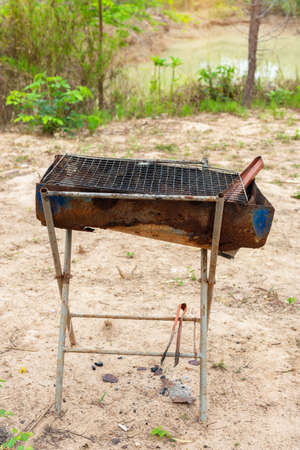 Old rusty barbecue grill cleaning dirty grid,  Grate old for grill food.