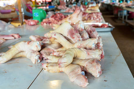 Pork legs, sold in the market Thailand,  Raw pork legs, fresh pork legs.の写真素材