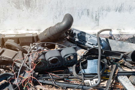 Junkyard of the motorcycle,  Car or motorcycle crash. A pile of debris on the roadside.の写真素材
