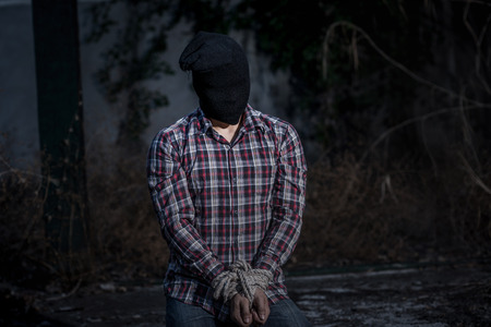 Asian man restrained and tortured , Human rights day concept.の写真素材