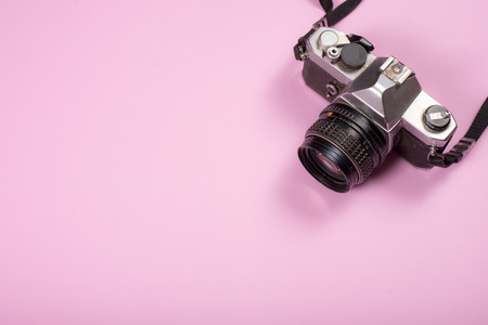 Vintage Camera on pink background,Travel conceptの写真素材