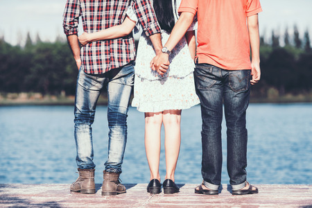 homosexuality,happy male gay couple holding handsの写真素材
