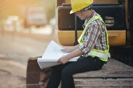 Construction working at construction siteの写真素材