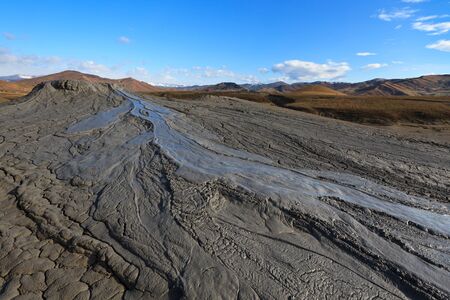 Strange landscape produced bu active mud volcanoes. Location: Buzau Romaniaの写真素材