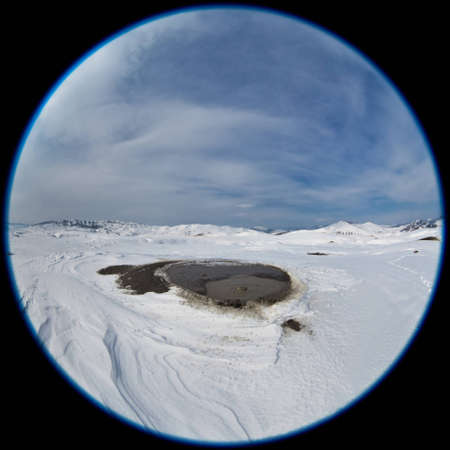 fisheye lens image of Mud Volcanoes in winter  Location  Buzau Romania