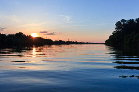 a beautiful sunrise in the Danube Delta, Romaniaの写真素材