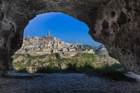 Matera village. View from the cave の写真素材