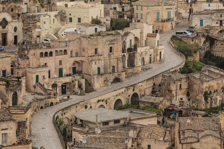 A view at houses in the Sassi the historic center of the city Matera in Basilicata in Italy のeditorial素材