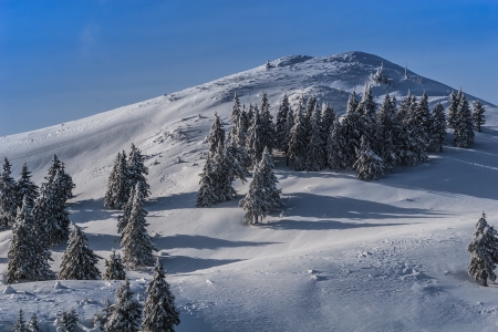 winter landscape in the Carpathian Mountains. Ciucas Mountains, Romaniaの写真素材