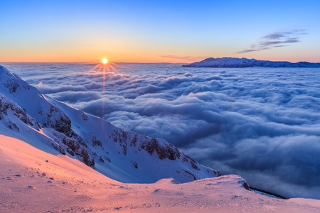 Sunrise in The Piatra Craiului Mountains, Romaniaの写真素材