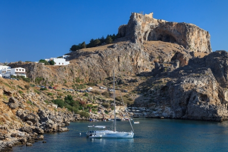 St Paul's Bay Beach in Lindos, Rhodes, Greece, Europe のeditorial素材
