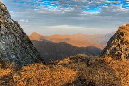 mountain landscape in the Carpathian Mountains, Fagaras, Romaniaの写真素材