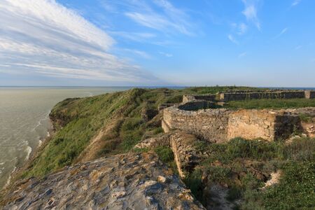 ruins of ancient Argamum Royal Castle in Dobrogea, Romaniaの写真素材