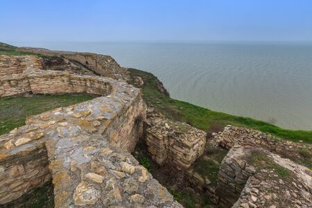 ruins of ancient Argamum Royal Castle in Dobrogea, Romaniaの写真素材