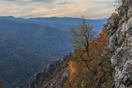 mountain landscape in The Mehedinti Mountains, Romaniaの写真素材