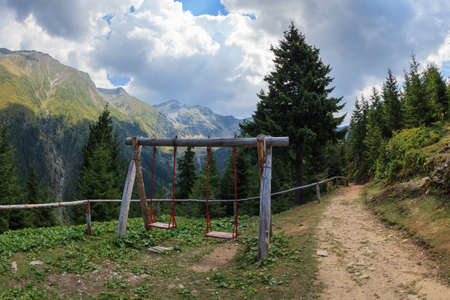 mountain landscape in the Carpathian Mountains. In the background Peak Negoiu, Romaniaの写真素材