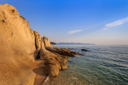 beautiful kakoudia beach at sunrise. Ierissos Grecceの写真素材