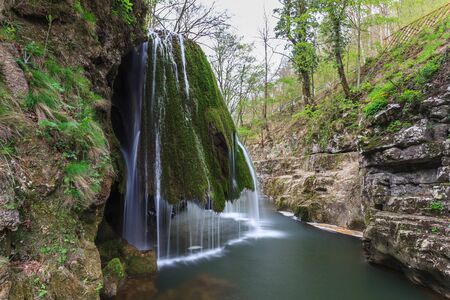 Waterfall Bigar. Located at the intersection with the parallel 45 in Romaniaの写真素材