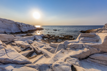 Aegean seashore and marble rocks in Aliki, Thassos island, Greeceの写真素材
