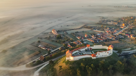 Aerial view of the Feldioara fortress. Transylvania, Romaniaのeditorial素材