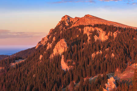 sunset in the Buila Vanturarita Mountains, Romaniaの写真素材