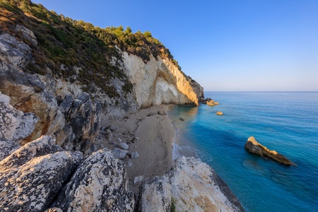 view from Cape Nikita to little beach. Agios Nikitas. Lefkada, Greeceの写真素材