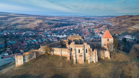 The Slimnic fortress on the hills over Slimnic village. Transylvania, Romaniaのeditorial素材