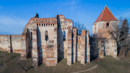 The Slimnic fortress. Transylvania, Romania. Aerial view.の写真素材