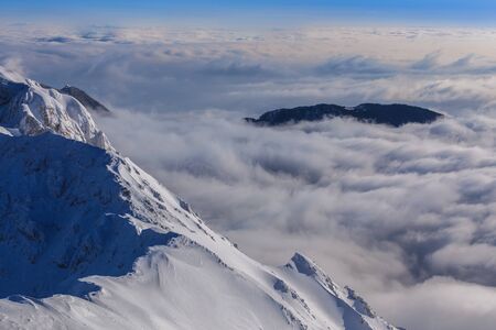 mountain landscape in winter. Piatra Craiului Mountains, Romaniaの写真素材