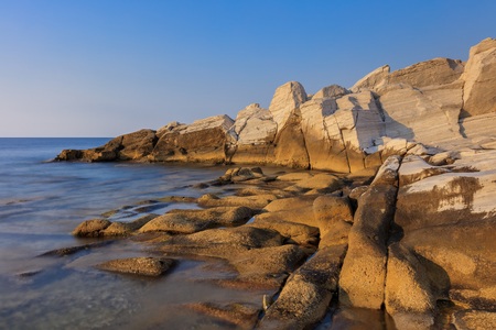 Aegean seashore and marble rocks in Aliki, Thassos island, Greeceの写真素材