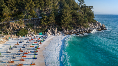Marble beach (Saliara beach), Thassos Islands, Greece. The most beautiful white beach in Greeceの写真素材