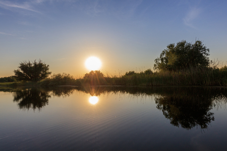 sunset in the Danube Delta, Romania, Europeの写真素材