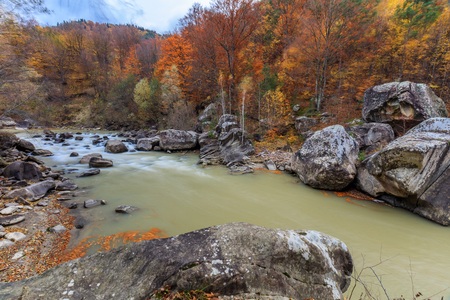 mountain river in autumn. County Buzau, Romaniaの写真素材