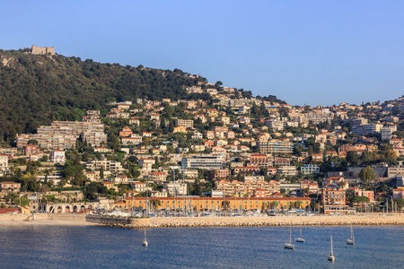 French Riviera coast with medieval town Villefranche sur Mer, Nice region, Franceの写真素材
