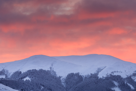 mountain landscape in winter. Bucegi Mountains, Romaniaの写真素材