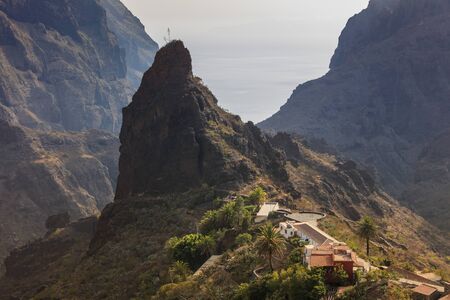 famous village Masca in rural place at high altitude on mountain in Tenerife, Spainの写真素材