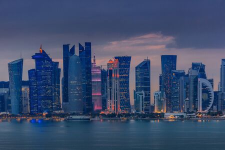 architecture of Doha at night. Doha, Ad-Dawhah, Qatar.の写真素材