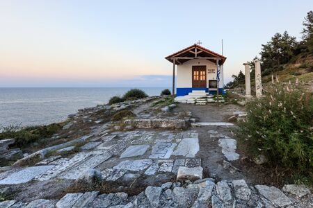 View of thasos island symbol, the Two Apostoles Church near Limenas Town.の写真素材